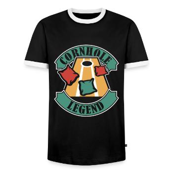 Cornhole Legend Spielbretter Sitzsack Professional - Männer Kontrast-T-Shirt - Schwarz/Weiß - Vorne - AI Model Female 172 light (172cm) & AI Model Male 178 light (178cm)