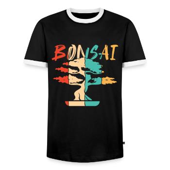 Retro Bonsai Pots Penjing Indoor Bonsai - Men's Ringer Shirt - black/white - Front - AI Model Female 172 light (172cm) & AI Model Male 178 light (178cm)