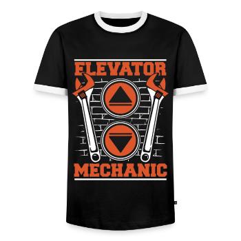 Elevator Mechanic Inspector Technician Elevator - Men's Ringer Shirt - black/white - Front - AI Model Female 172 light (172cm) & AI Model Male 178 light (178cm)