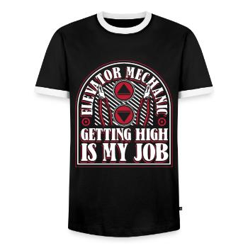 Elevator Mechanic Getting High Is My Job Elevator - Men's Ringer Shirt - black/white - Front - AI Model Female 172 light (172cm) & AI Model Male 178 light (178cm)