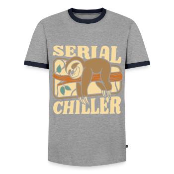Serial Chiller Folivora Brown-Throated Pilosa - Men's Ringer Shirt - grey/navy  - Front - AI Model Female 172 light (172cm) & AI Model Male 178 light (178cm)