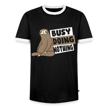 Busy Doing Nothing Brown-Throated Pilosa Folivora - Men's Ringer Shirt - black/white - Front - AI Model Female 172 light (172cm) & AI Model Male 178 light (178cm)