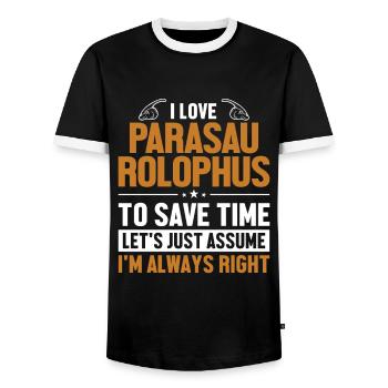 Parasaurolophus Let's Assume I'm Right Lover - Men's Ringer Shirt - black/white - Front - AI Model Female 172 light (172cm) & AI Model Male 178 light (178cm)
