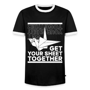Get Your Sheet Together Paper Crane Folding Owl - Men's Ringer Shirt - black/white - Front - AI Model Female 172 light (172cm) & AI Model Male 178 light (178cm)