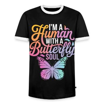 Schmetterling Monarchfalter Bunt Schmetterlinge - Männer Kontrast-T-Shirt - Schwarz/Weiß - Vorne - AI Model Female 172 light (172cm) & AI Model Male 178 light (178cm)
