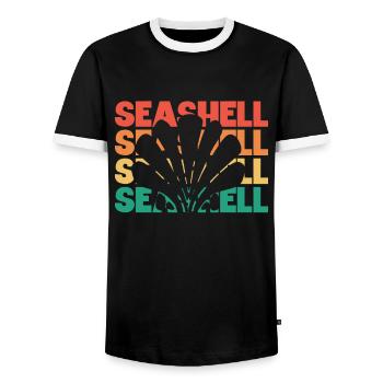 Retro Silhouette Shelling Bag Bivalvia Seashell - Men's Ringer Shirt - black/white - Front - AI Model Female 172 light (172cm) & AI Model Male 178 light (178cm)