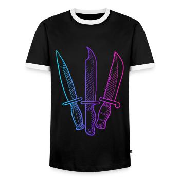 Butcher Knife Collectible Restoration Lover Knife - Men's Ringer Shirt - black/white - Front - AI Model Female 172 light (172cm) & AI Model Male 178 light (178cm)