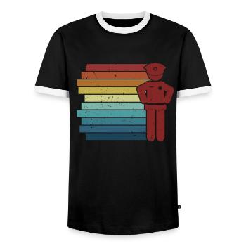 Retro Prison Guard Police Officer Corrections - Men's Ringer Shirt - black/white - Front - AI Model Female 172 light (172cm) & AI Model Male 178 light (178cm)