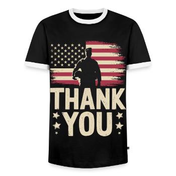 Soldat militaire vétéran - T-shirt contrasté Homme - noir/blanc - Devant - AI Model Female 172 light (172cm) & AI Model Male 178 light (178cm)