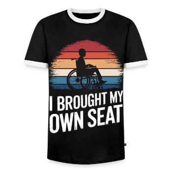 Wheelchair Wheelchair Disabled Humor - Men's Ringer Shirt - black/white - Front - AI Model Female 172 light (172cm) & AI Model Male 178 light (178cm)