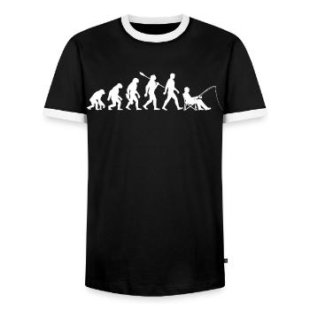 Evolution - Angler, Fishing Gift - Men's Ringer Shirt - black/white - Front - AI Model Female 172 light (172cm) & AI Model Male 178 light (178cm)