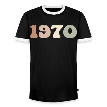 1970 - T-shirt contrasté Homme - noir/blanc - Devant - AI Model Female 172 light (172cm) & AI Model Male 178 light (178cm)
