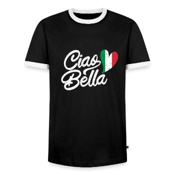 Italian Italy Italian Italia Gift - Men's Ringer Shirt - black/white - Front - AI Model Female 172 light (172cm) & AI Model Male 178 light (178cm)