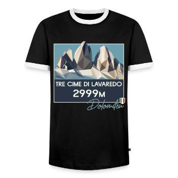 Drei Zinnen Tre Cime Dolomites E5 South Tyrol Retro - Men's Ringer Shirt - black/white - Front - AI Model Female 172 light (172cm) & AI Model Male 178 light (178cm)