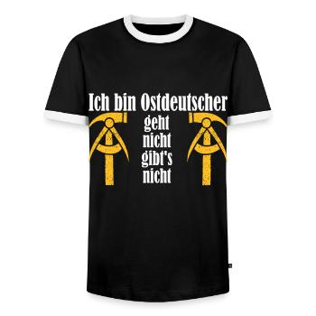 DDR Arbeit Sprüche Kult Geschenkidee - Männer Kontrast-T-Shirt - Schwarz/Weiß - Vorne - AI Model Female 172 light (172cm) & AI Model Male 178 light (178cm)