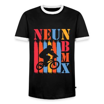 9 Jahre Bmx 9 Geburtstag Fahrrad Kindergeburtstag - Männer Kontrast-T-Shirt - Schwarz/Weiß - Vorne - AI Model Female 172 light (172cm) & AI Model Male 178 light (178cm)