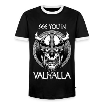 Wikinger Valhalla Spruch Totenkopf Geschenk - Männer Kontrast-T-Shirt - Schwarz/Weiß - Vorne - AI Model Female 172 light (172cm) & AI Model Male 178 light (178cm)