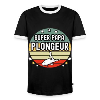 super papa plongeur apnée vintage père plongée - T-shirt contrasté Homme - noir/blanc - Devant - AI Model Female 172 light (172cm) & AI Model Male 178 light (178cm)