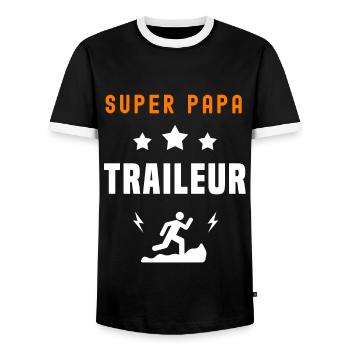 super papa traileur père papa trail - T-shirt contrasté Homme - noir/blanc - Devant - AI Model Female 172 light (172cm) & AI Model Male 178 light (178cm)