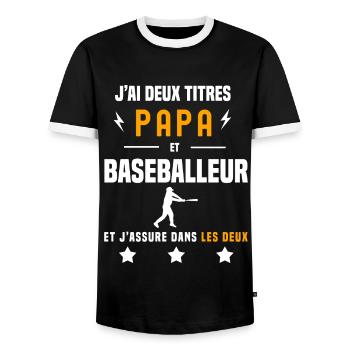 j'ai deux titres papa et baseballeur père baseball - T-shirt contrasté Homme - noir/blanc - Devant - AI Model Female 172 light (172cm) & AI Model Male 178 light (178cm)
