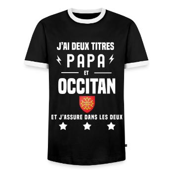 j'ai deux titres papa et occitan homme drapeau - T-shirt contrasté Homme - noir/blanc - Devant - AI Model Female 172 light (172cm) & AI Model Male 178 light (178cm)