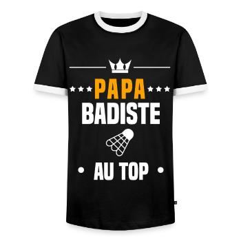 papa badiste au top cadeau papa badminton - T-shirt contrasté Homme - noir/blanc - Devant - AI Model Female 172 light (172cm) & AI Model Male 178 light (178cm)