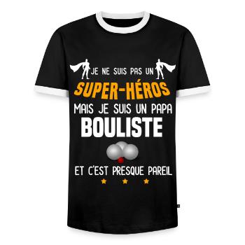 papa bouliste super héros père pétanque - T-shirt contrasté Homme - noir/blanc - Devant - AI Model Female 172 light (172cm) & AI Model Male 178 light (178cm)