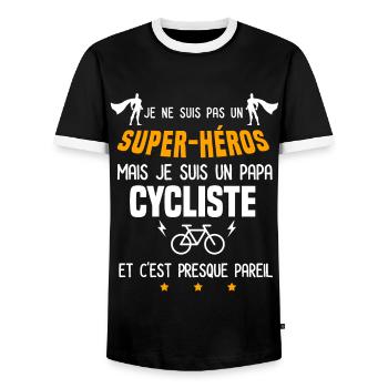 papa cycliste super héros père vélo - T-shirt contrasté Homme - noir/blanc - Devant - AI Model Female 172 light (172cm) & AI Model Male 178 light (178cm)