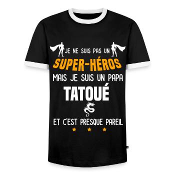 papa tatoué super héros papa plongée - T-shirt contrasté Homme - noir/blanc - Devant - AI Model Female 172 light (172cm) & AI Model Male 178 light (178cm)