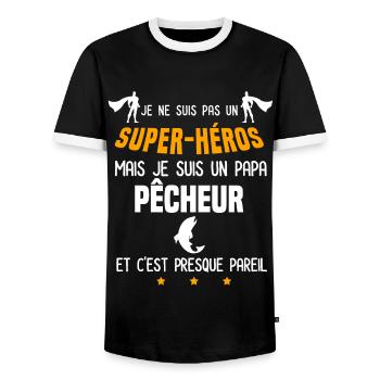 papa pêcheur super héros papa pêche - T-shirt contrasté Homme - noir/blanc - Devant - AI Model Female 172 light (172cm) & AI Model Male 178 light (178cm)