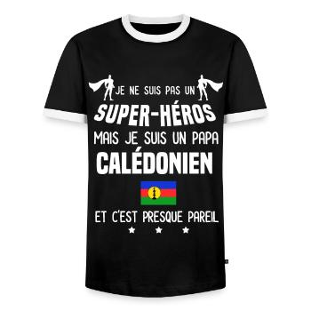 papa Caledonien super héros papa calédonie - T-shirt contrasté Homme - noir/blanc - Devant - AI Model Female 172 light (172cm) & AI Model Male 178 light (178cm)
