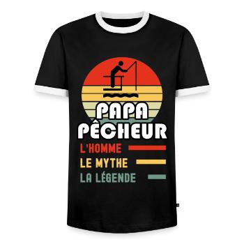 papa pêcheur canne homme mythe légende papa pêche - T-shirt contrasté Homme - noir/blanc - Devant - AI Model Female 172 light (172cm) & AI Model Male 178 light (178cm)