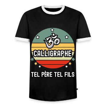tel père tel fils papa calligraphe calligraphie - T-shirt contrasté Homme - noir/blanc - Devant - AI Model Female 172 light (172cm) & AI Model Male 178 light (178cm)