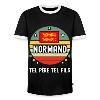 tel père tel fils papa normand drapeau normandie - T-shirt contrasté Homme - noir/blanc - Devant - AI Model Female 172 light (172cm) & AI Model Male 178 light (178cm)