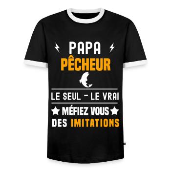 papa pêcheur le seul le vrai papa pêche - T-shirt contrasté Homme - noir/blanc - Devant - AI Model Female 172 light (172cm) & AI Model Male 178 light (178cm)