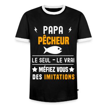 papa pêcheur poisson le seul le vrai papa pêche - T-shirt contrasté Homme - noir/blanc - Devant - AI Model Female 172 light (172cm) & AI Model Male 178 light (178cm)