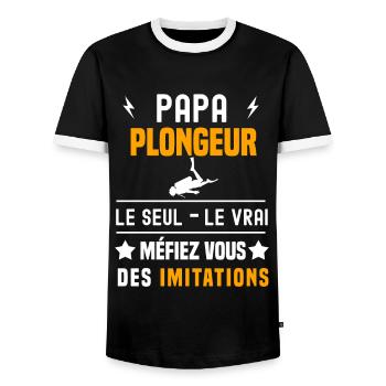 papa plongeur apnée le seul le vrai papa plongée - T-shirt contrasté Homme - noir/blanc - Devant - AI Model Female 172 light (172cm) & AI Model Male 178 light (178cm)