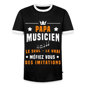 papa musicien méfiez vous imitations musique - T-shirt contrasté Homme - noir/blanc - Devant - AI Model Female 172 light (172cm) & AI Model Male 178 light (178cm)