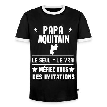 papa aquitain région le seul le vrai aquitaine - T-shirt contrasté Homme - noir/blanc - Devant - AI Model Female 172 light (172cm) & AI Model Male 178 light (178cm)