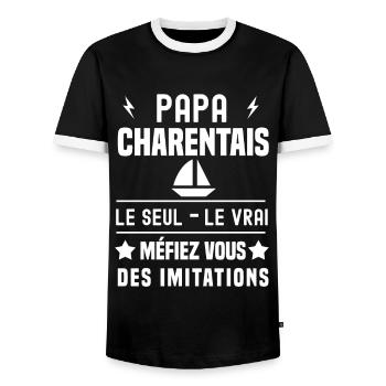 papa charentais bateau le seul le vrai charente - T-shirt contrasté Homme - noir/blanc - Devant - AI Model Female 172 light (172cm) & AI Model Male 178 light (178cm)