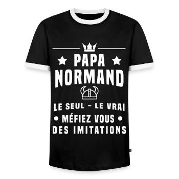 papa normand casque viking méfiez vous imitations - T-shirt contrasté Homme - noir/blanc - Devant - AI Model Female 172 light (172cm) & AI Model Male 178 light (178cm)