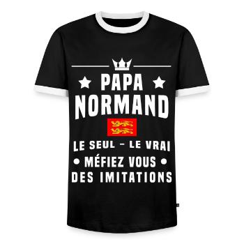 papa normand drapeau méfiez vous imitations - T-shirt contrasté Homme - noir/blanc - Devant - AI Model Female 172 light (172cm) & AI Model Male 178 light (178cm)