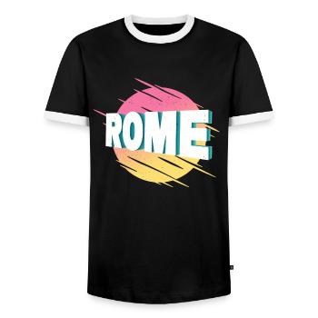 Rom Rome Italien Stadt Schrift Vintage Retro - Männer Kontrast-T-Shirt - Schwarz/Weiß - Vorne - AI Model Female 172 light (172cm) & AI Model Male 178 light (178cm)