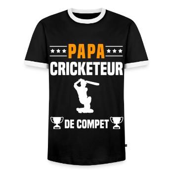 papa cricketeur de compet père cadeau papa cricket - T-shirt contrasté Homme - noir/blanc - Devant - AI Model Female 172 light (172cm) & AI Model Male 178 light (178cm)