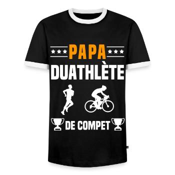 papa duathlète de compet père cadeau papa duathlon - T-shirt contrasté Homme - noir/blanc - Devant - AI Model Female 172 light (172cm) & AI Model Male 178 light (178cm)