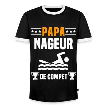 papa nageur de compet père cadeau papa natation - T-shirt contrasté Homme - noir/blanc - Devant - AI Model Female 172 light (172cm) & AI Model Male 178 light (178cm)