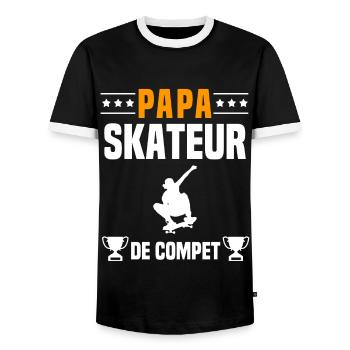 papa skateur de compet père cadeau papa skateboard - T-shirt contrasté Homme - noir/blanc - Devant - AI Model Female 172 light (172cm) & AI Model Male 178 light (178cm)