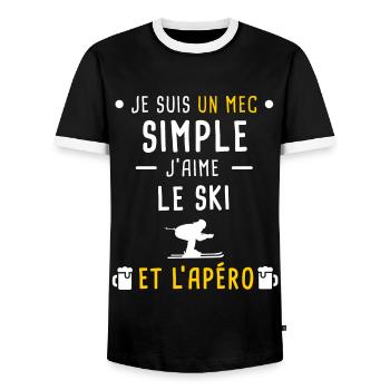 mec simple ski et apéro - T-shirt contrasté Homme - noir/blanc - Devant - AI Model Female 172 light (172cm) & AI Model Male 178 light (178cm)