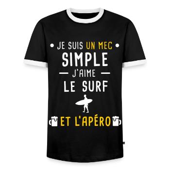 mec simple surf et apéro - T-shirt contrasté Homme - noir/blanc - Devant - AI Model Female 172 light (172cm) & AI Model Male 178 light (178cm)