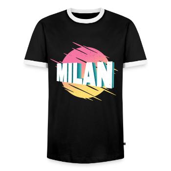 Mailand Milan Italien Stadt Schrift Vintage Retro - Männer Kontrast-T-Shirt - Schwarz/Weiß - Vorne - AI Model Female 172 light (172cm) & AI Model Male 178 light (178cm)